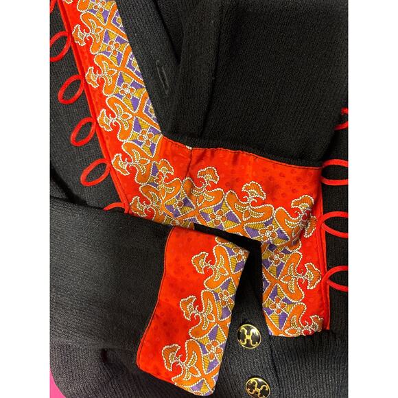 Vtg Anthony Sicari Black Sweater Cardigan, Red Oriental Design, Women’s SZ M - Picture 7 of 9
